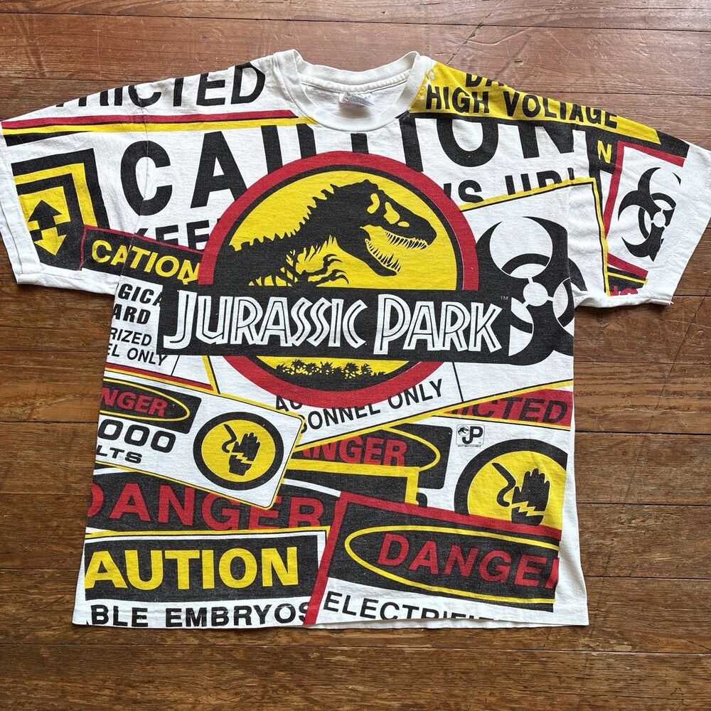 Vintage 90s Jurassic Park Movie Promo All Over Print AOP T-Shirt Size XL